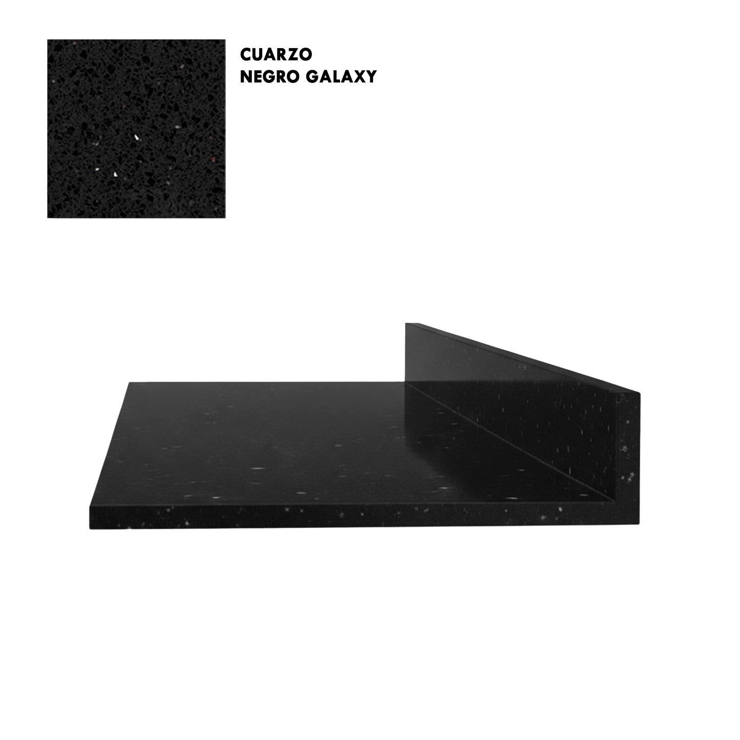 Cubierta de Cuarzo Negro Galaxy 100x51 cm (para baño o cocina)