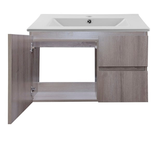 Kit Mueble de Baño a Muro con Cubierta de Loza 80cm