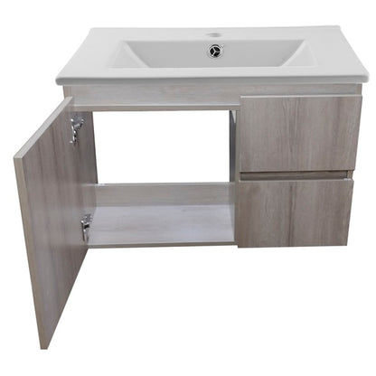 Kit Mueble de Baño a Muro con Cubierta de Loza 80cm