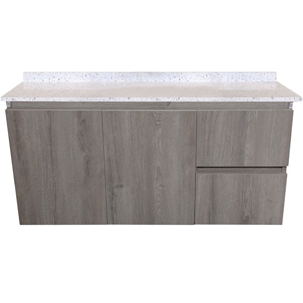 Mueble de Baño a Muro con Cubierta de Cuarzo Blanco Galaxys 100cm