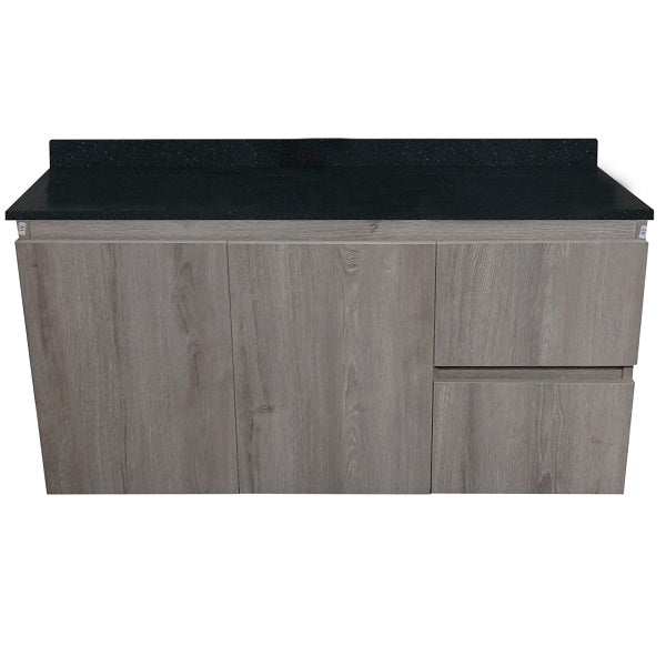 Mueble de Baño a Muro con Cubierta de Cuarzo Negro Galaxys 100cm