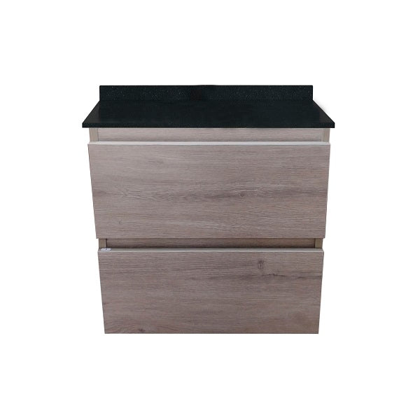 Mueble de Baño a Muro con Cubierta de Cuarzo Negro Galaxys 50cm