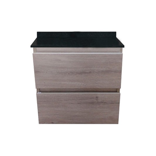 Mueble de Baño a Muro con Cubierta de Cuarzo Negro Galaxys 50cm