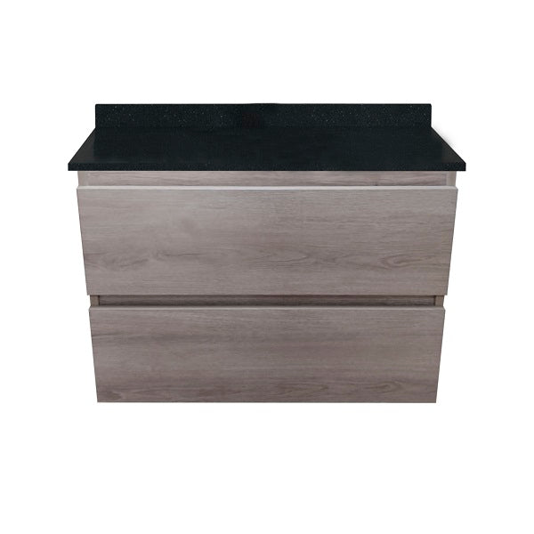 Mueble de Baño a Muro con Cubierta de Cuarzo Negro Galaxys 70cm