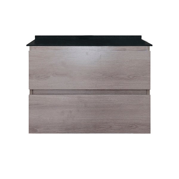 Mueble de Baño a Muro con Cubierta de Cuarzo Negro Galaxys 70cm