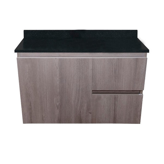 Mueble de Baño a Muro con Cubierta de Cuarzo Negro Galaxys 80cm