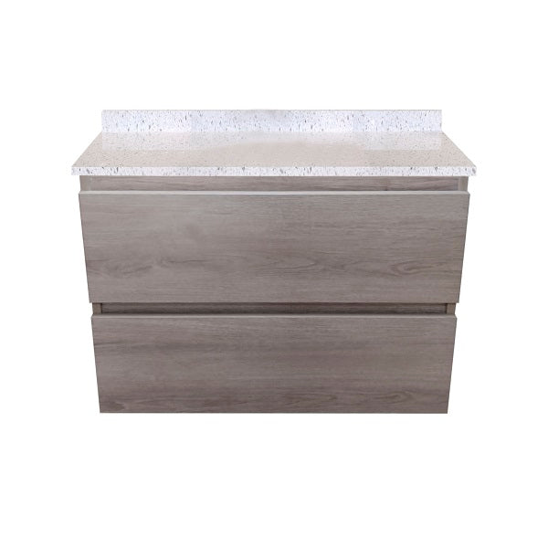 Mueble de Baño a Muro con Cubierta de Cuarzo Blanco Galaxys 70cm