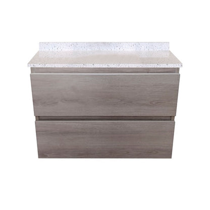 Mueble de Baño a Muro con Cubierta de Cuarzo Blanco Galaxys 70cm