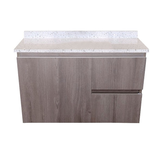 Mueble de Baño a Muro con Cubierta de Cuarzo Blanco Galaxys 80cm