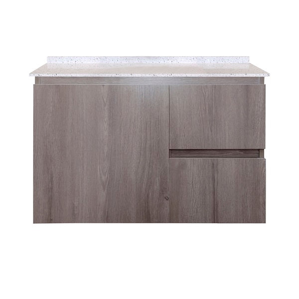 Mueble de Baño a Muro con Cubierta de Cuarzo Blanco Galaxys 80cm