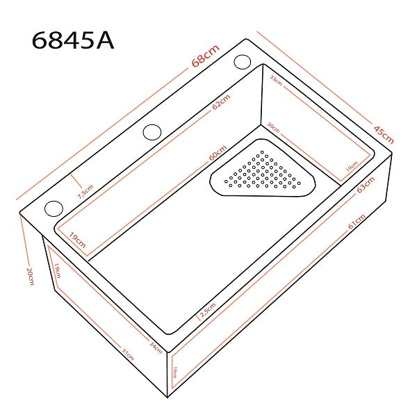Lavaplatos Deluxe Sobre Cubierta Super Muebles SM6845 Silver / 68x45x20cm